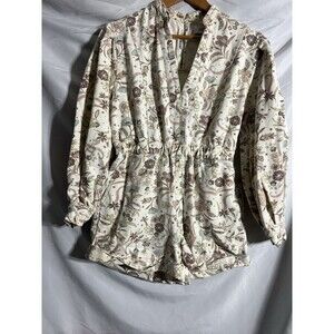 MPD Floral Denim Twill Romper S Pockets Elastic Waistband Cottagecore